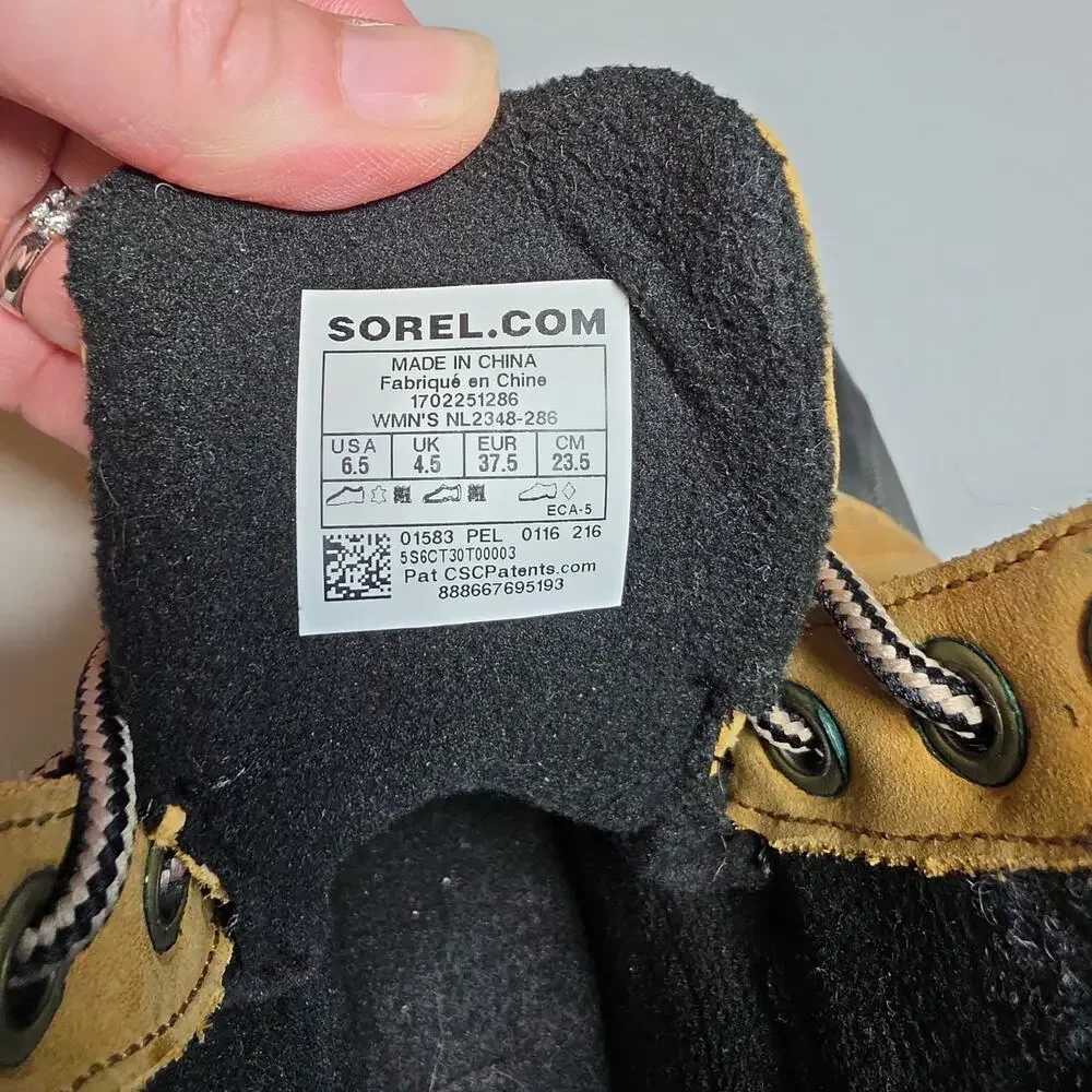Sorel Women's Slimpack II Boot SZ 6.5 Duck Tan Leather Waterproof Lace Up Wool